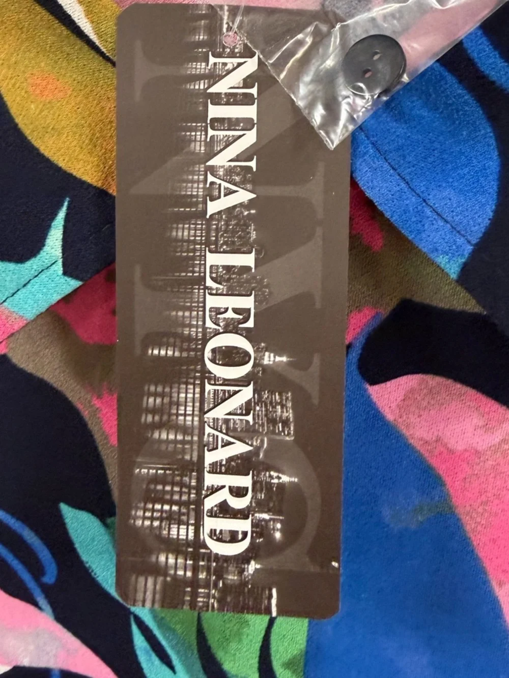 Nina Leonard Sleeveless Trapeze Dress Navy Pink Multi Size 3X - Picture 5 of 6